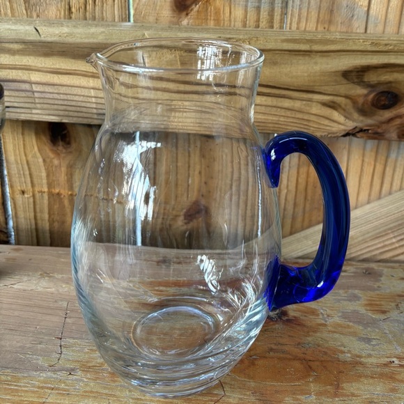 3 Piece Set 2 Mexican Hand Blown Margarita Glasses & Pitcher Cobalt Blue Trim - Picture 6 of 11